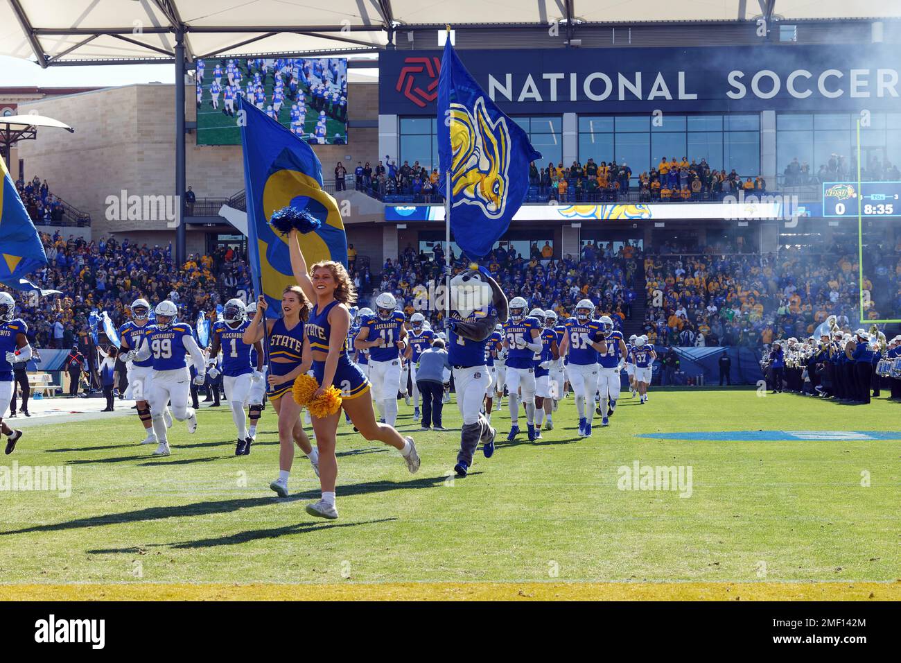 South Dakota State Jackrabbits lead out on the field by the