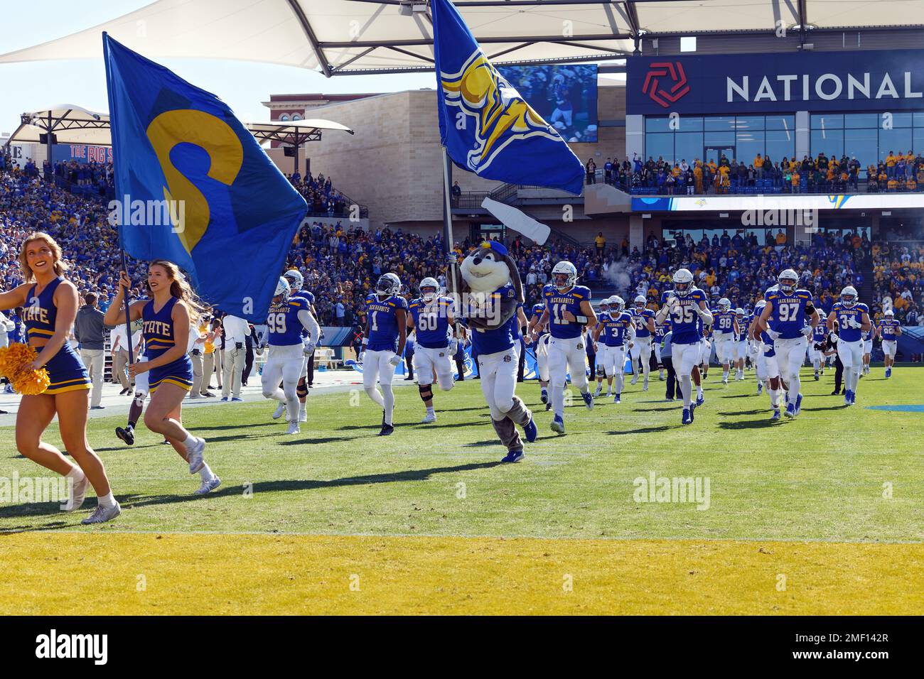 South Dakota State Jackrabbits lead out on the field by the