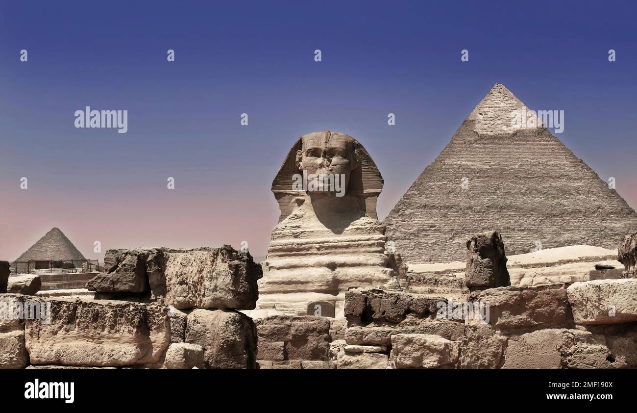 View on the Great Sphinx and the Pyramids in Giza (Cairo,Egypt Stock ...