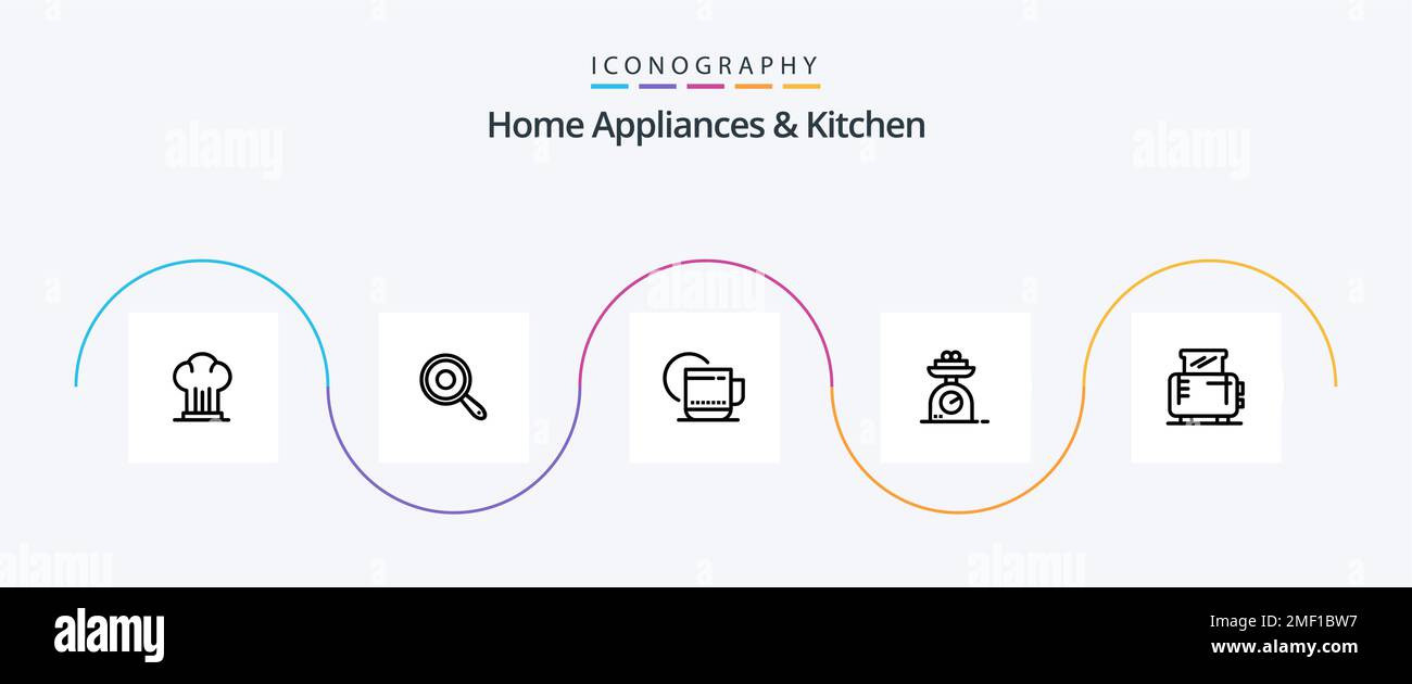 Home Appliances And Kitchen Line 5 Icon Pack Including home. hotel . frying. hot . kitchen Stock Vector