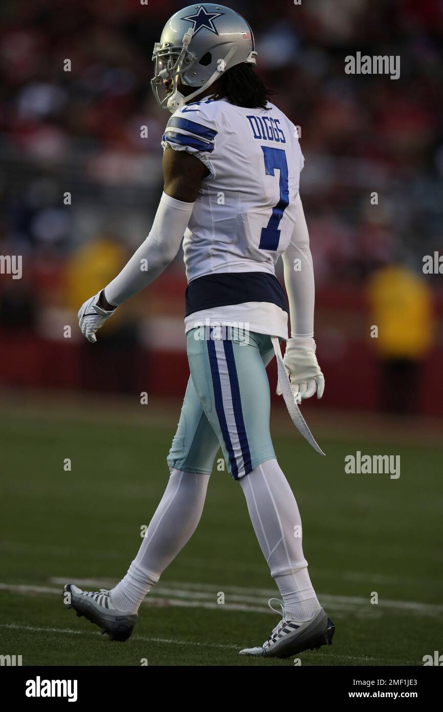 Dallas Cowboys cornerback Trevon Diggs (7) looks into the