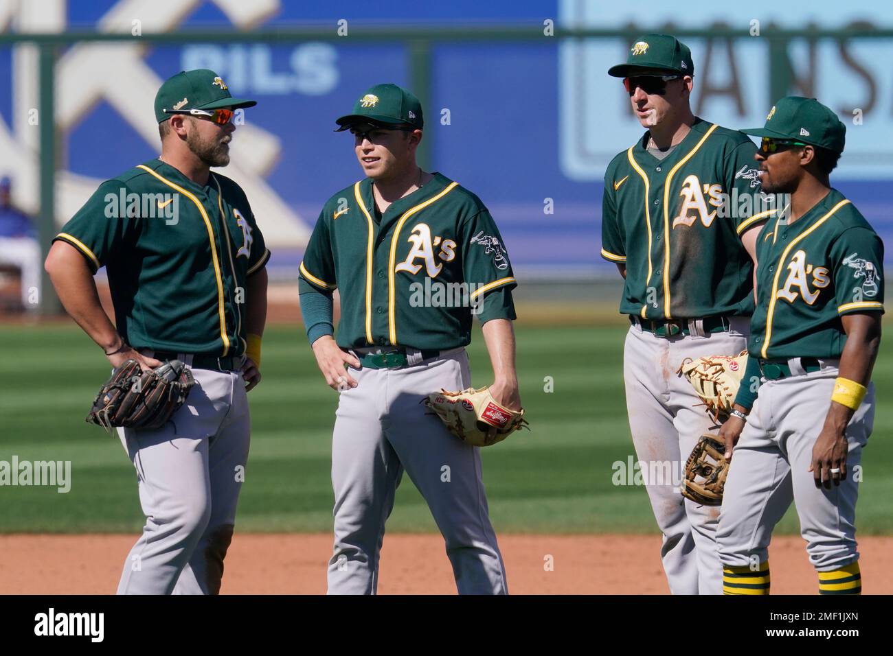 From left) Oakland A's infielders Marcus Semien, Matt Chapman, and Matt  Olson sport the 50th Anniversary edition jersey during a fashion show at  the Oakland A's Headquarters Friday, Jan. 26, 2018 in