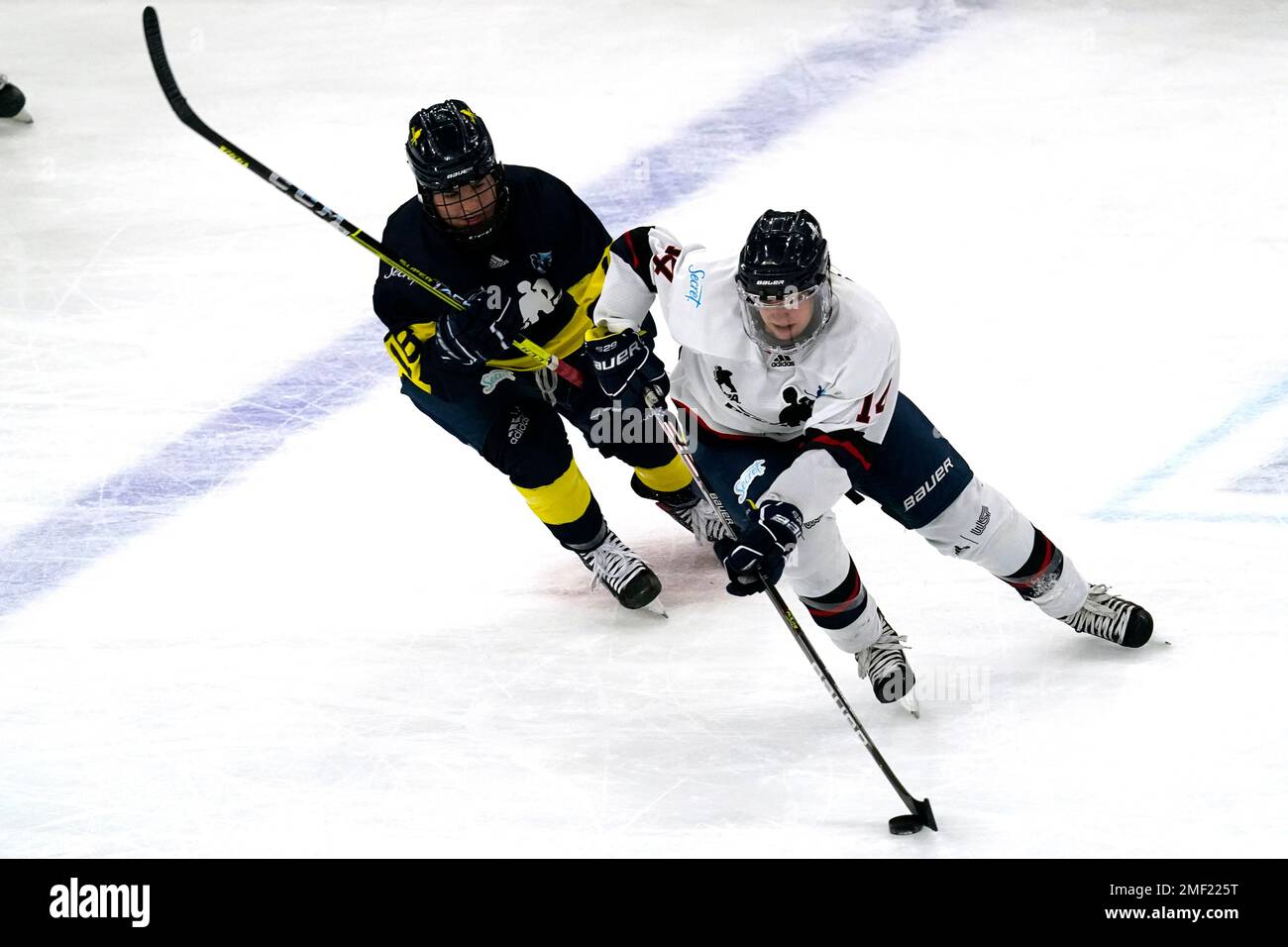 Women's Sports Foundation New Hampshire's Hayley Scamurra, right, controls  the puck against Team Adidas Minnesota's Abby Roque during the second  period of the Dream Gap Tour women's hockey game at the United
