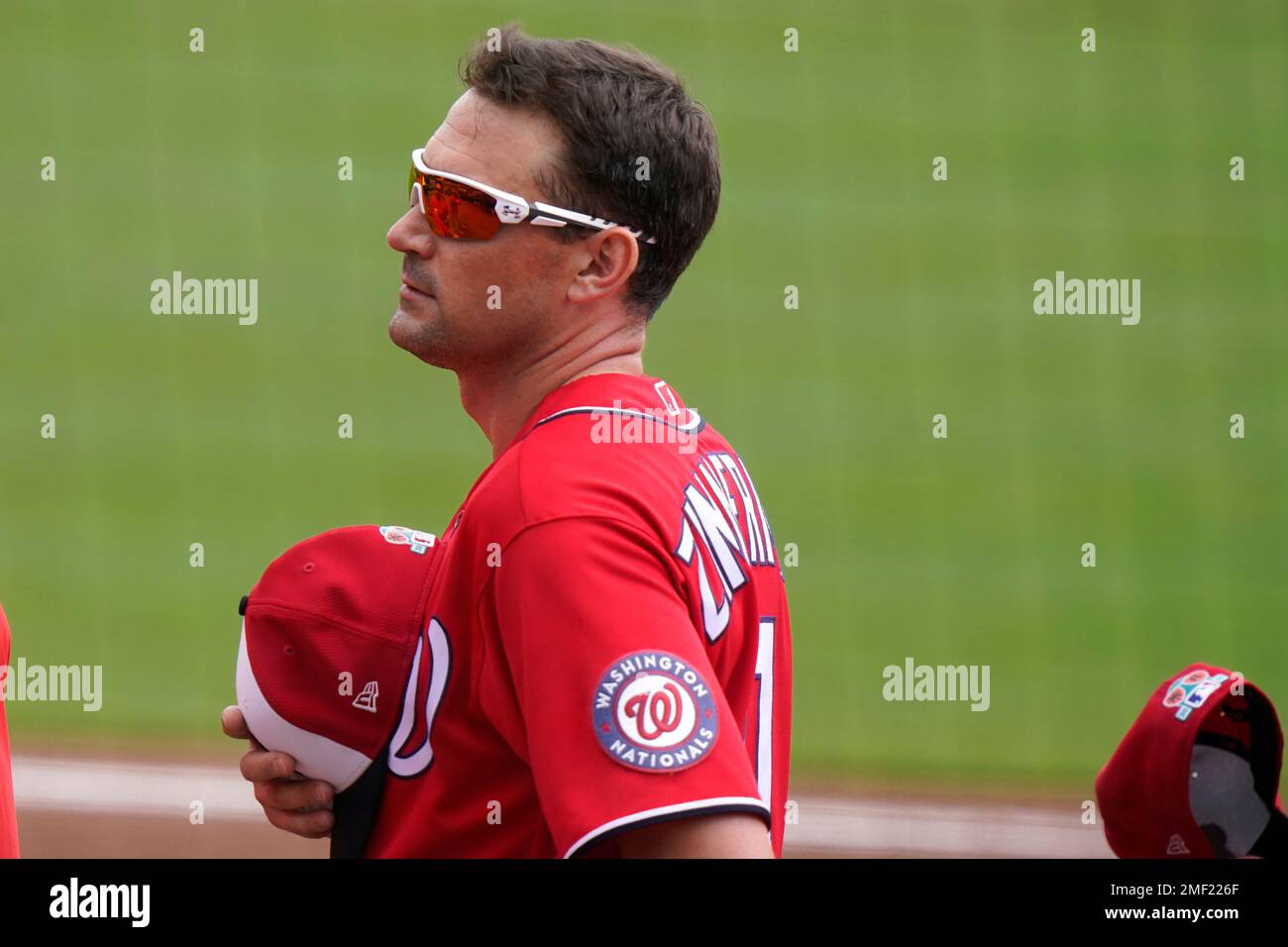 Washington Nationals' Ryan Zimmerman stands on the field after he struck  out during a baseball game against the San Francisco Giants, Tuesday, April  16, 2019, in Washington. The Giants won 7-3. (AP