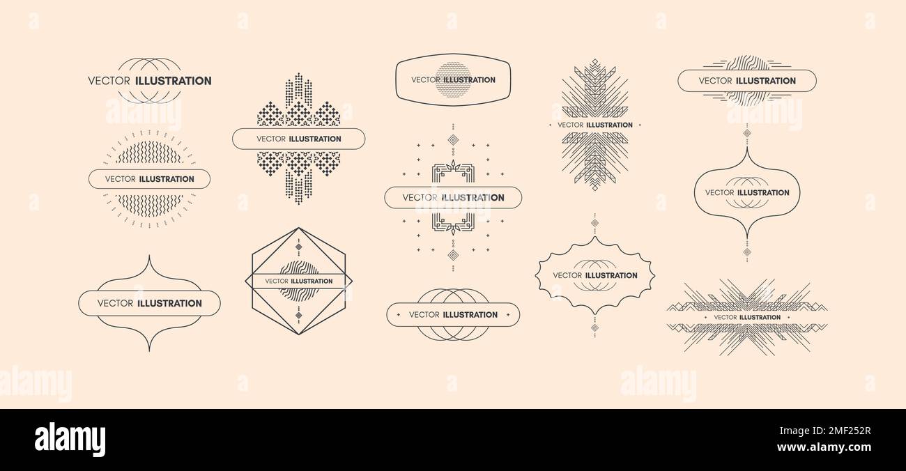 Decorative design element in retro style. Line art design for ...