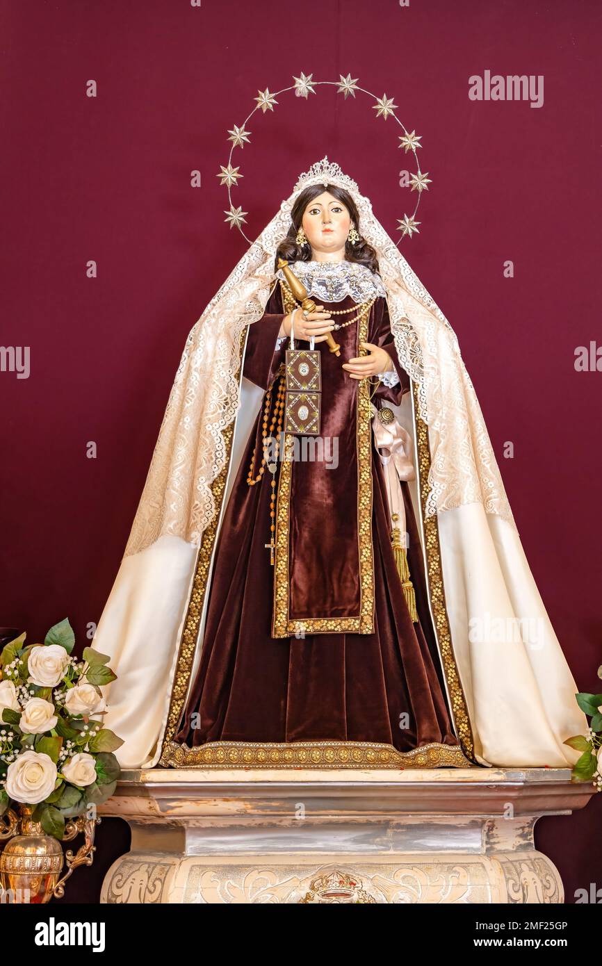 Image of the Virgen del Carmen, Virgin of Carmel, patron saint of sailors, inside of the Ermita de la  Soledad, hermitage of solitude, in Huelva, Spai Stock Photo