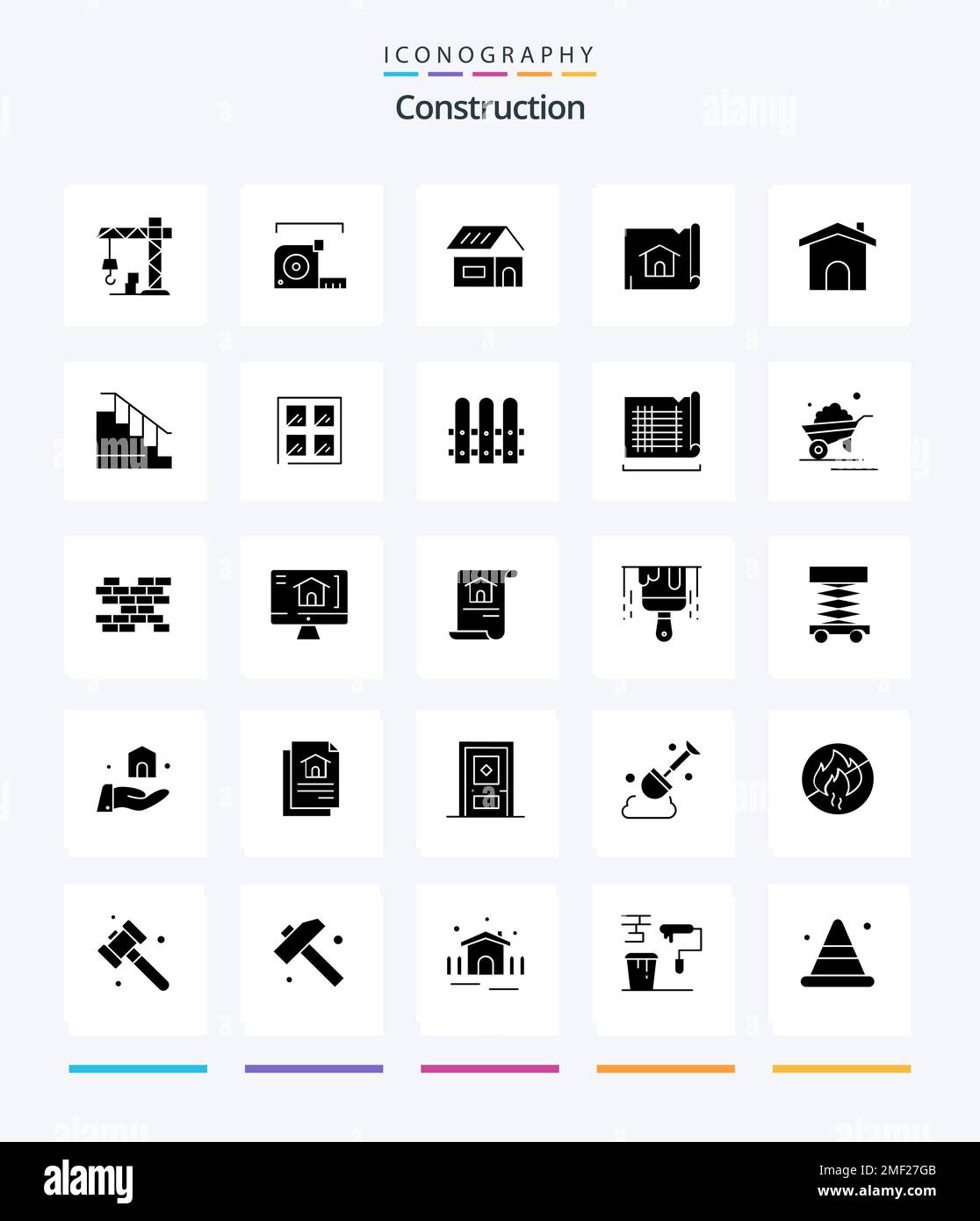 Creative Construction 25 Glyph Solid Black icon pack Such As construction. house. building. map