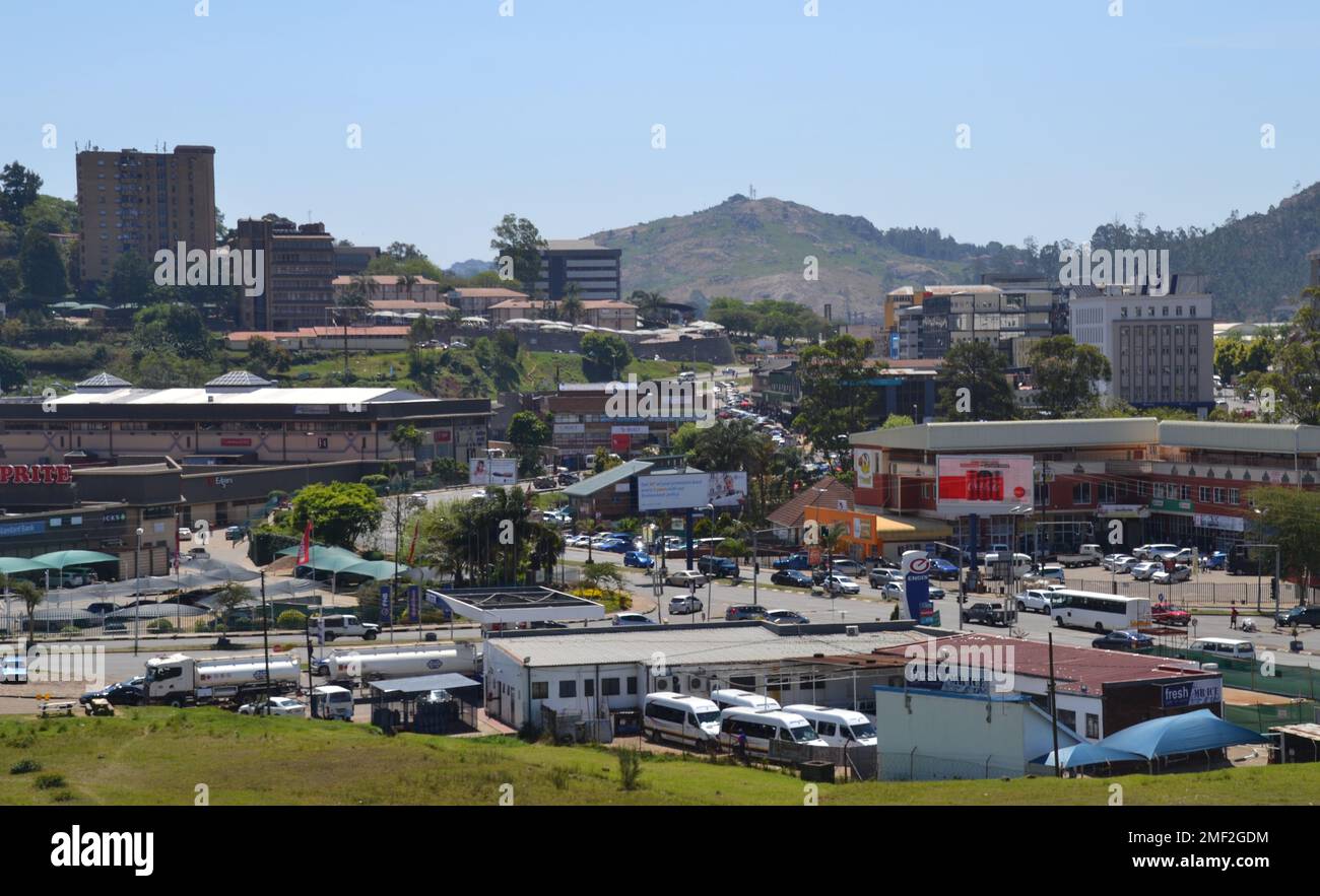 Wide angle view of the capital Mbabane in the Southern African country of Eswatini formerly known as the Kingdom of Swaziland Stock Photo
