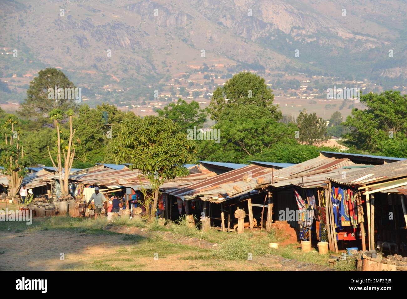 Rundown roadside curios or souvenir stalls in the mountain kingdom of Eswatini, formerly known as Swaziland Stock Photo