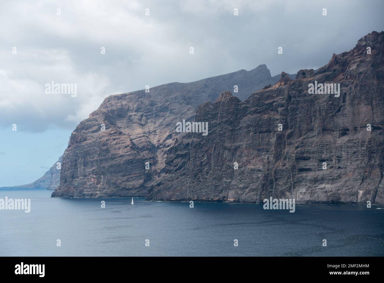 The towering Acantilados de Los Gigantes cliffs on the west coast of Tenerife, from which Los Gigantes gets its name. Stock Photo