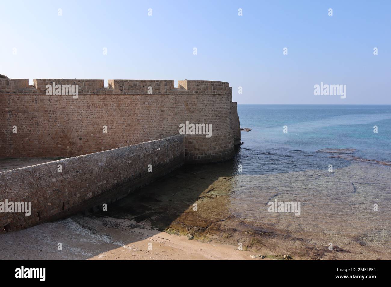 The ancient wall of the Acre Fort at the coastline of the Old City
