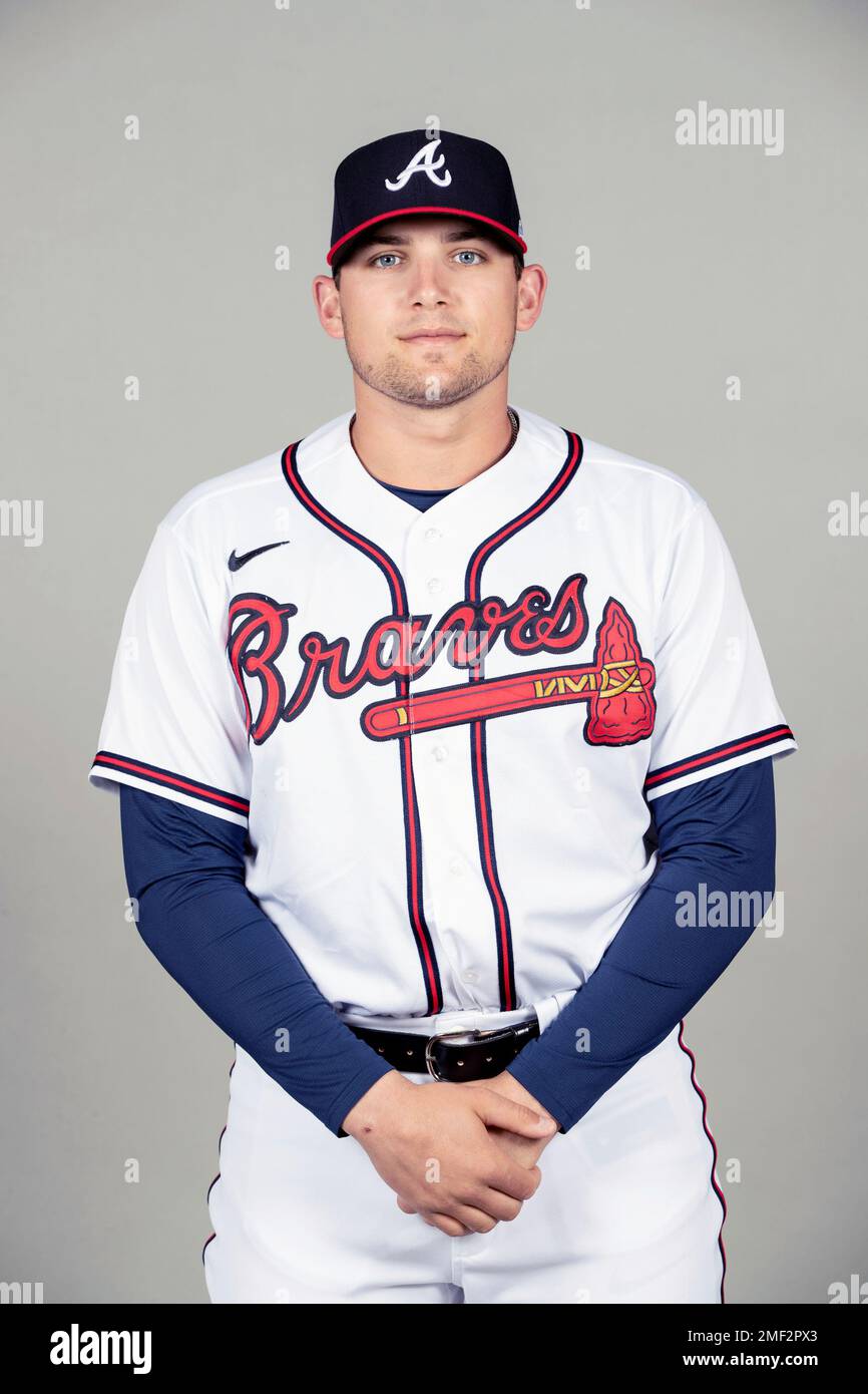 This is a 2021 photo of Austin Riley of the Atlanta Braves baseball team.  This image reflects the Atlanta Braves active roster as of Friday, Feb. 26,  2021 when this image was