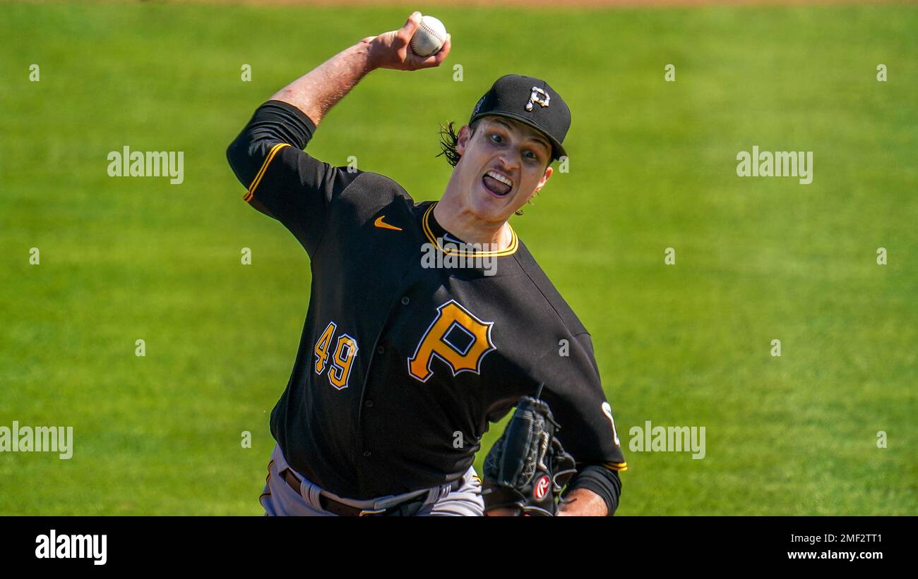 This is a 2021 photo of Blake Cederlind of the Pittsburgh Pirates baseball  team. This image reflects the Pittsburgh Pirates active roster as of  Tuesday, Feb. 23, 2021 when this image was