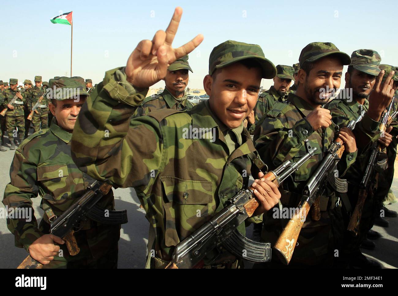 Soldiers of the Sahrawi Arab Democratic Republic (SARD) parade during