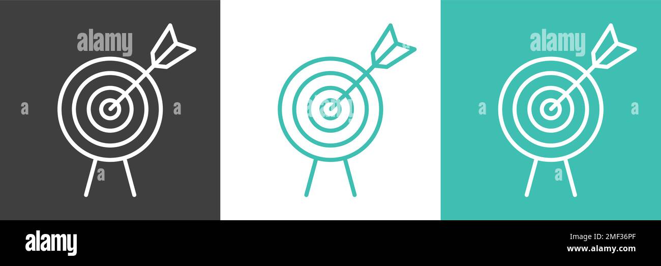 Target Dart Flat Line Strategy Accuracy Vector Icon Set Stock Vector