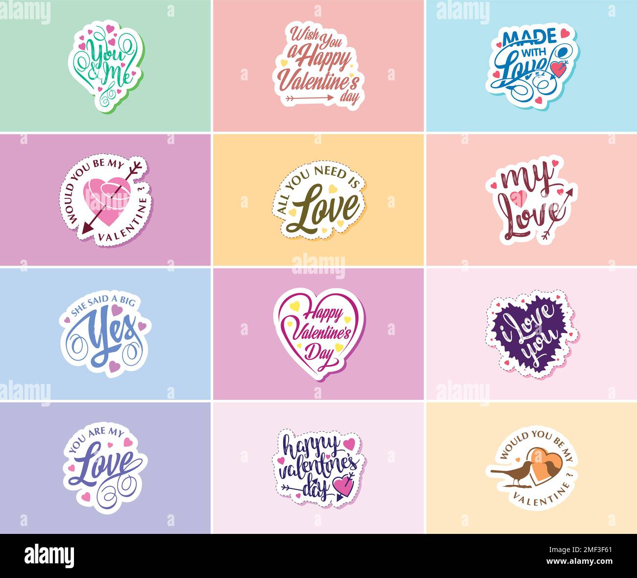 Valentine's Day: A Time for Sweet Words and Beautiful Image Stickers Stock Vector