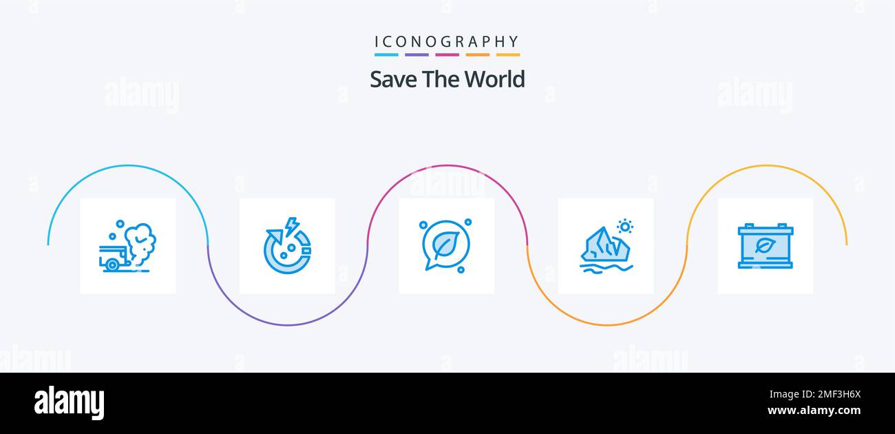 Save The World Blue 5 Icon Pack Including melting. ice. world. environment. save Stock Vector