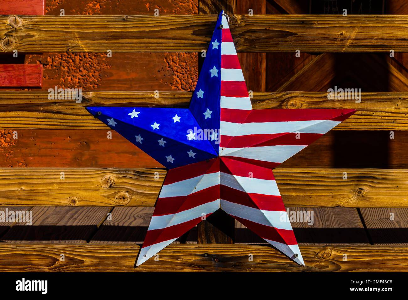 American Star On Wooden Fence Stock Photo