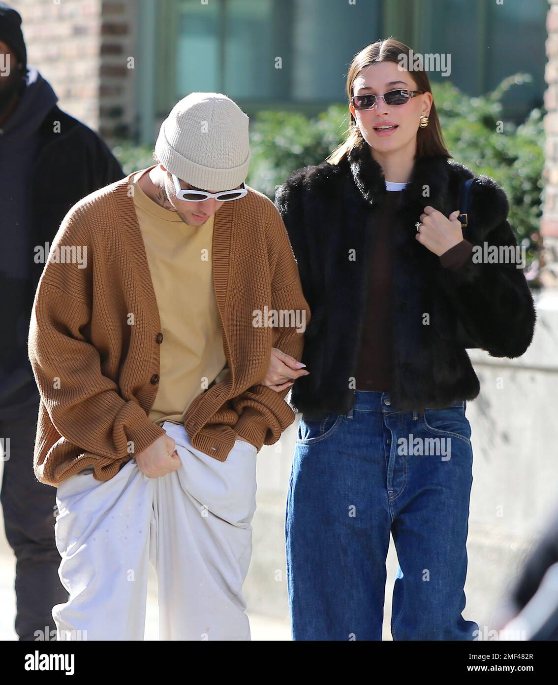 Singer Justin Bieber with his wife Hailey Bieber walking together to a