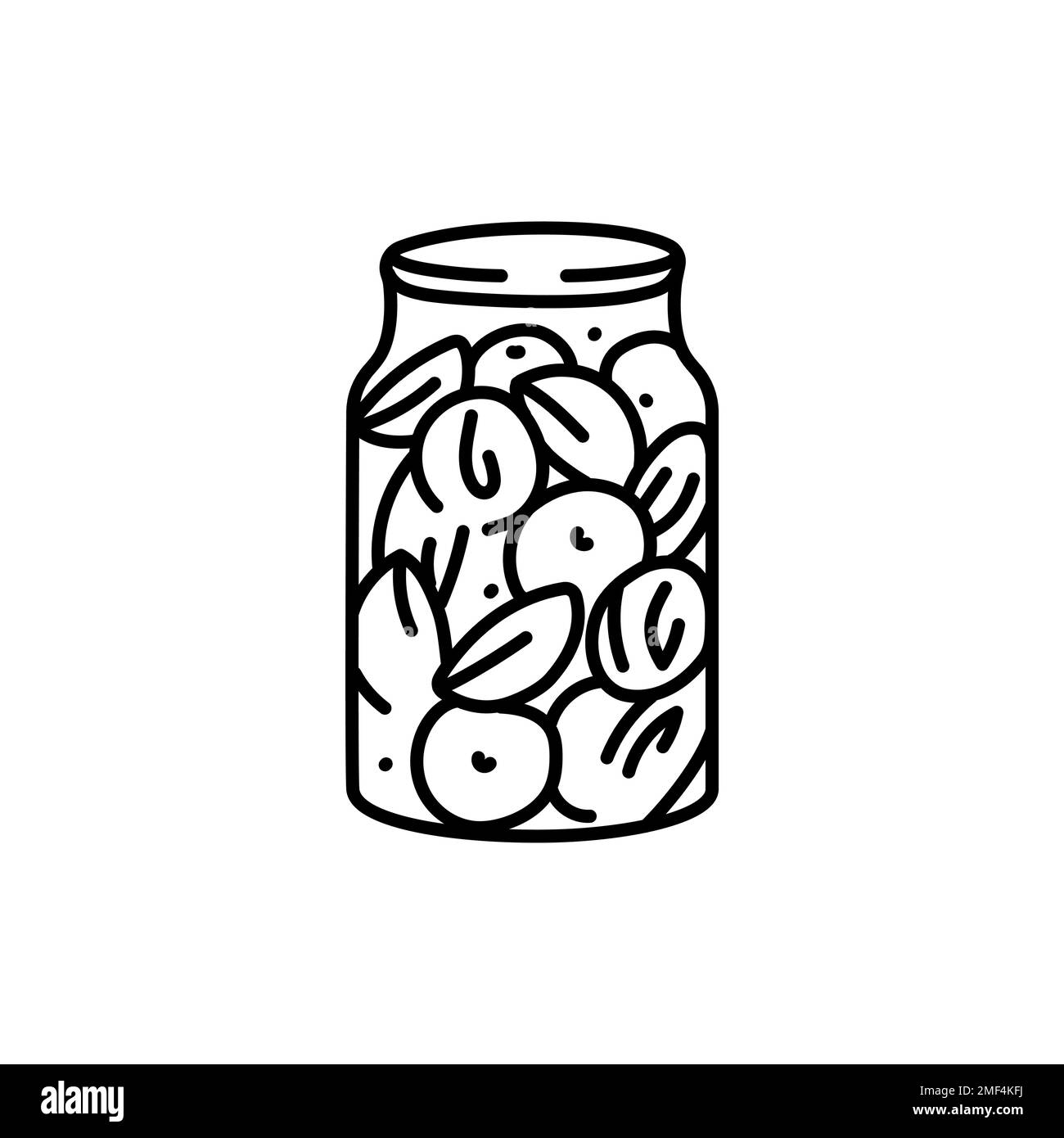 Pickled apricots in a jar color line icon. Homemade canned food Stock