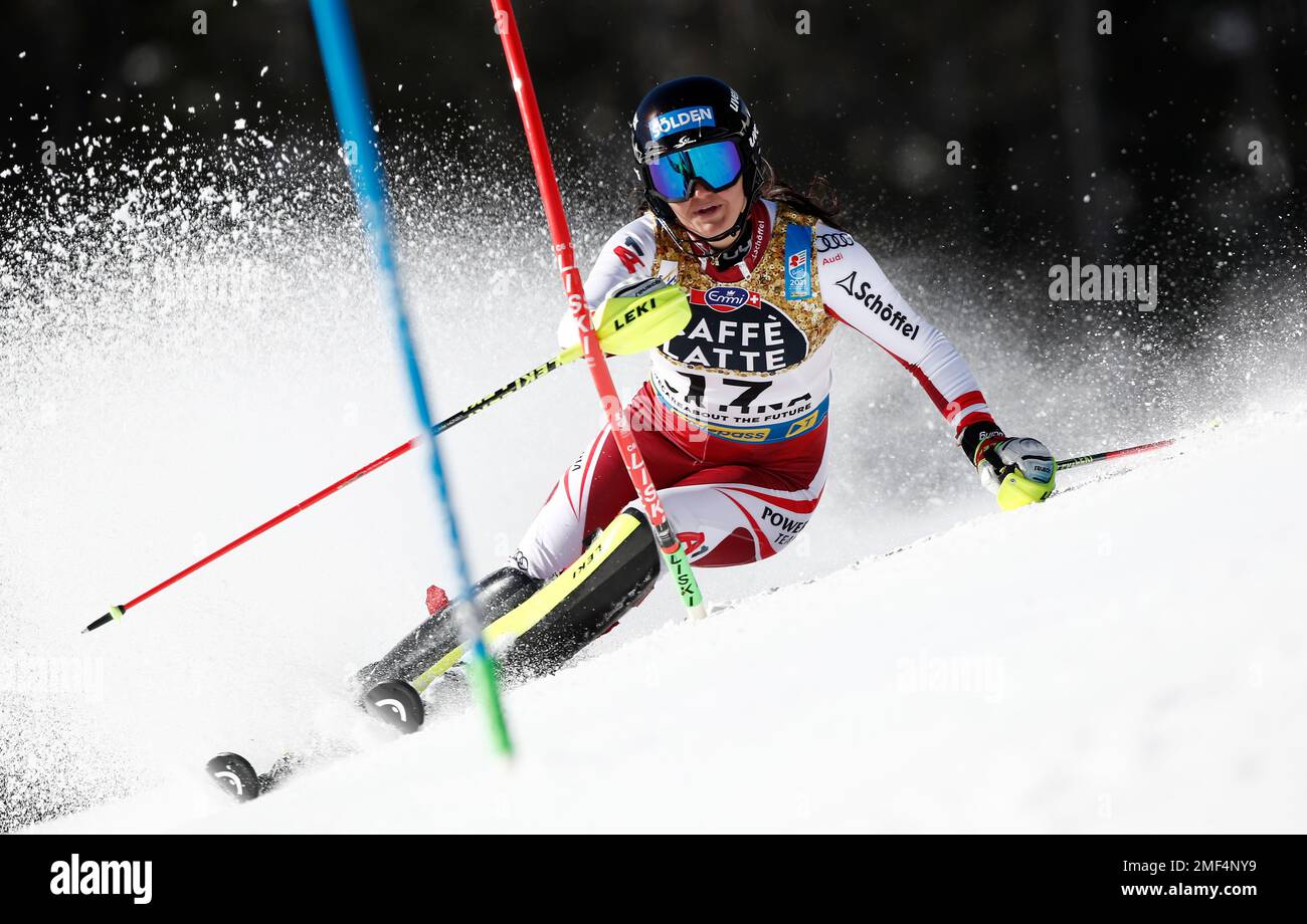 Austria's Franziska Gritsch competes during a women's slalom, at the