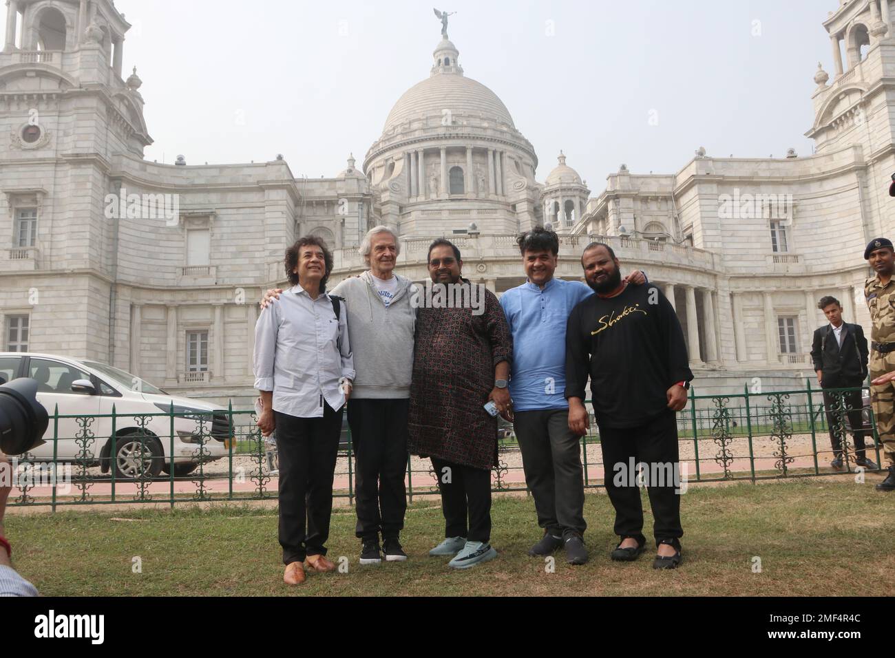 Kolkata, India. 24th Jan, 2023. Guitarist John McLaughlin Left to 2nd
