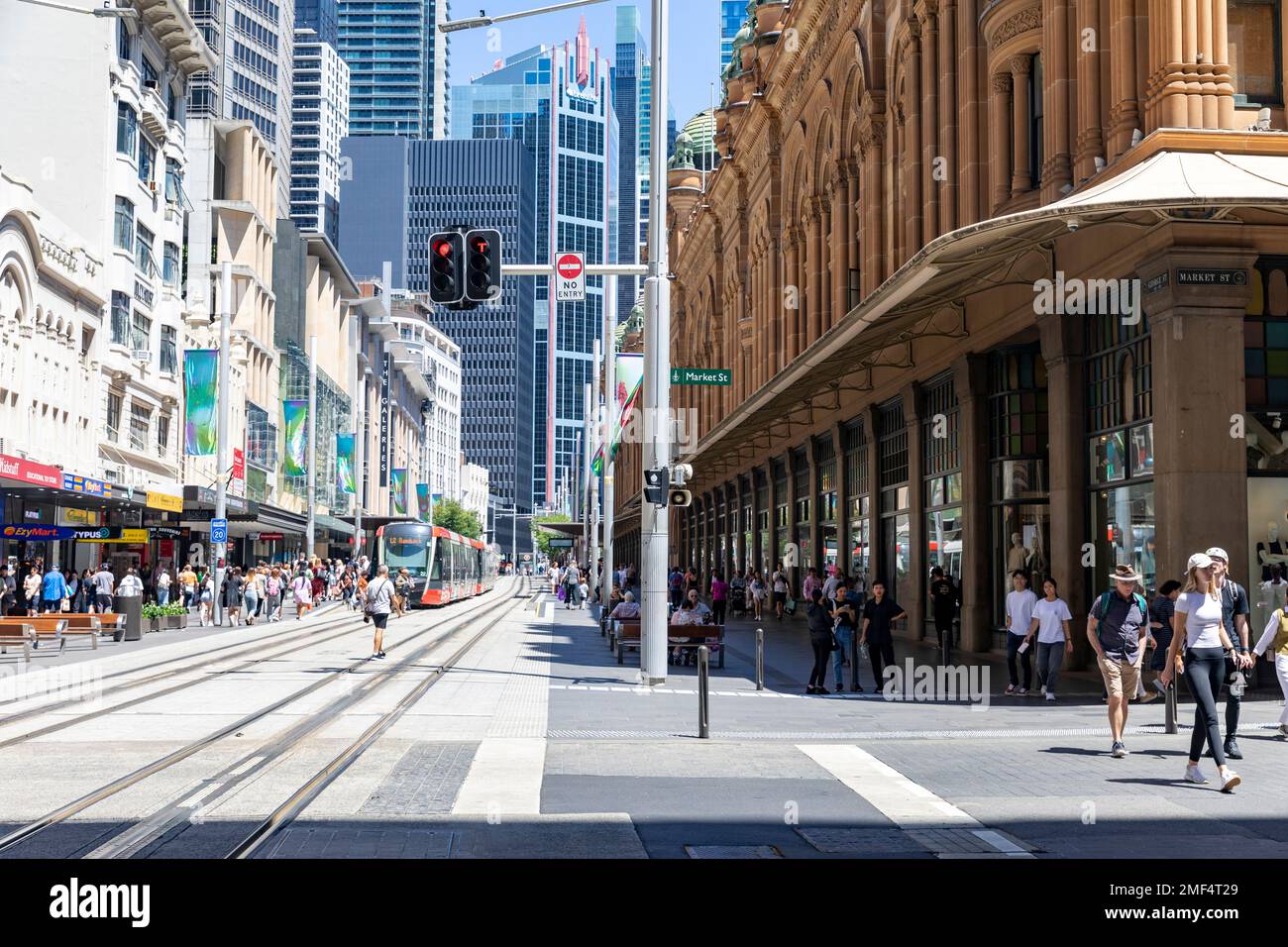 Sydney city centre and central business district, light rail train on George street, urban scene,NSW,Australia Stock Photo