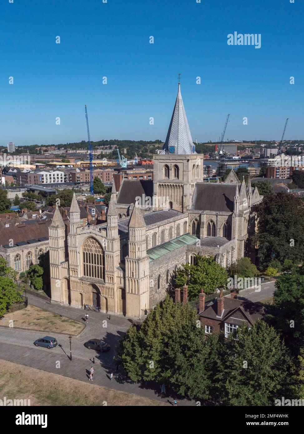 View of Rochester Cathedral from the keep of Rochester Castle, Rochester, Kent, UK. Stock Photo