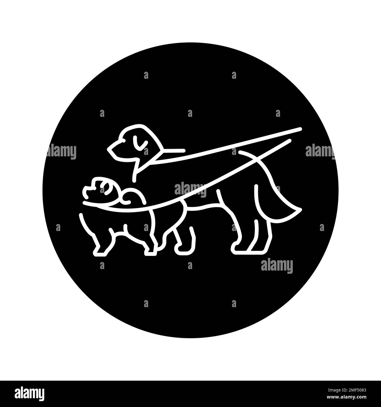 Walk with pets golden retriever and spitz color line icon. Dog training. Animal education. Stock Vector