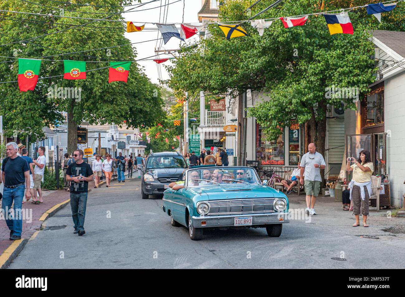 Vintage car on iconic Commercial Street in Provincetown. Cape Cod is a