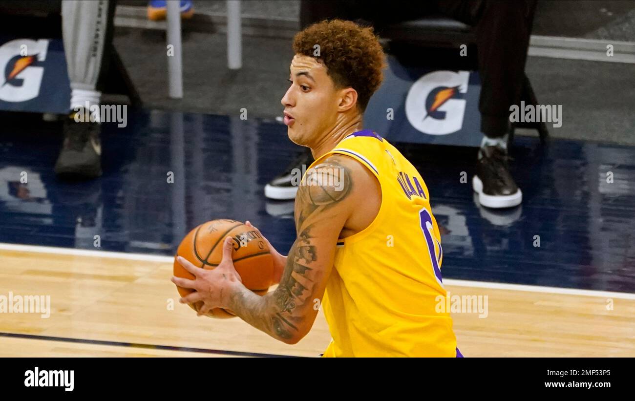 Los Angeles Lakers' Kyle Kuzma (0) plays in an NBA basketball game against  the Minnesota Timberwolves, Tuesday, Feb. 16, 2021, in Minneapolis. (AP  Photo/Jim Mone Stock Photo - Alamy