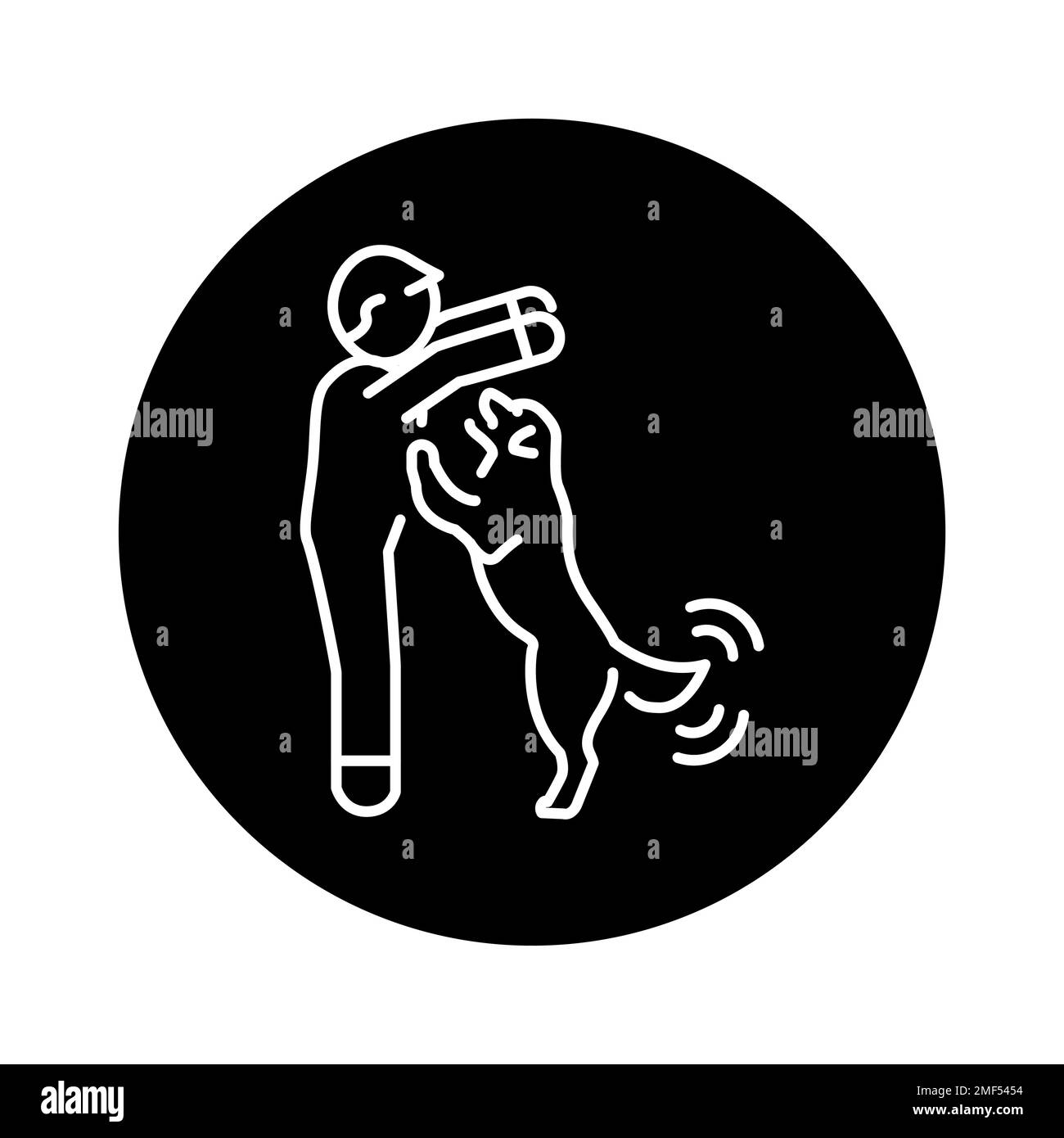 Joyful pet jumps on the owner color line icon. Dog training. Animal education. Stock Vector