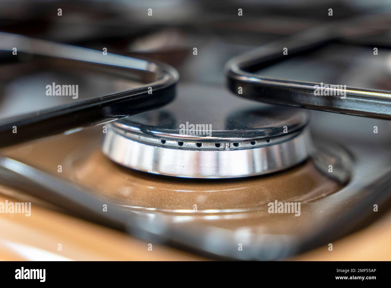 gas burner closeup. Home gas stove. The hob in the kitchen Stock Photo