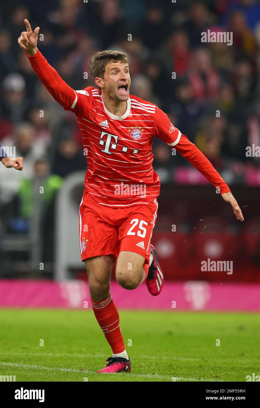 Munich, Germany. 24th Jan, 2023. MUNICH, GERMANY - JANUARY 24: Bundesliga  match between FC Bayern MŸnchen and 1. FC Kšln at Allianz Arena on January  24, 2023 in Munich, Germany.Thomas Mueller of