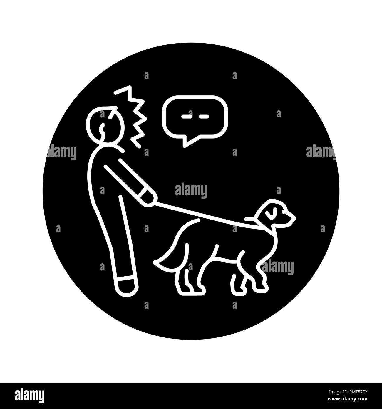 Pet pulls the leash color line icon. Dog training. Animal education. Stock Vector