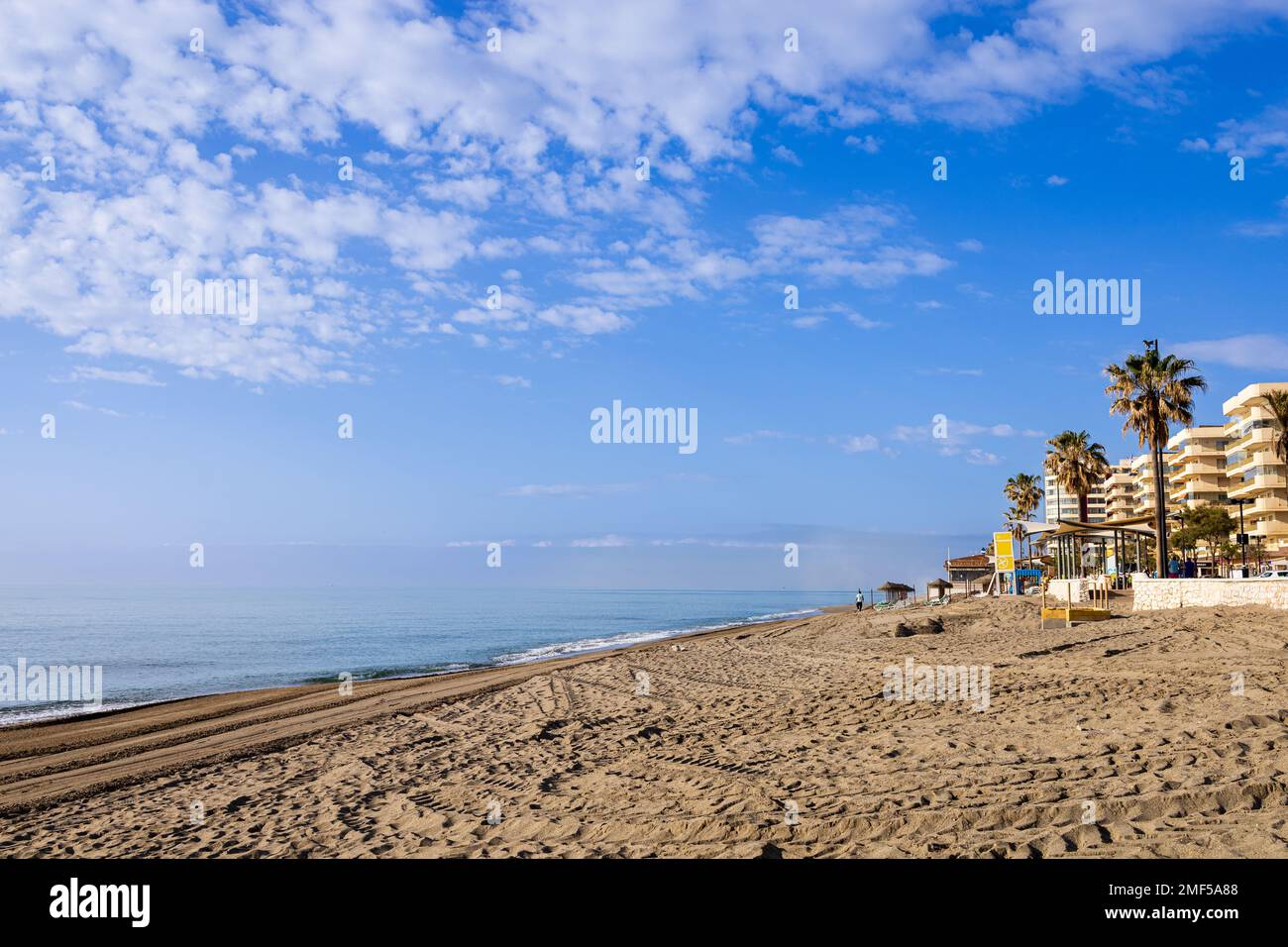Playa Fuengirola (Fuengirola beach), sunny day. Fuengirola, Costa del Sol, Málaga province, Andalusia, Spain. Stock Photo