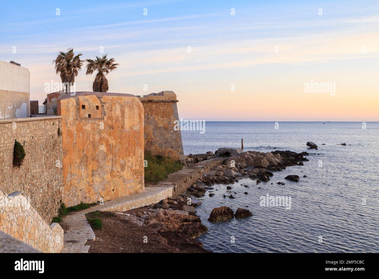 Seascape from the city walls (Bastione Conca) in Trapani, Italy Stock Photo