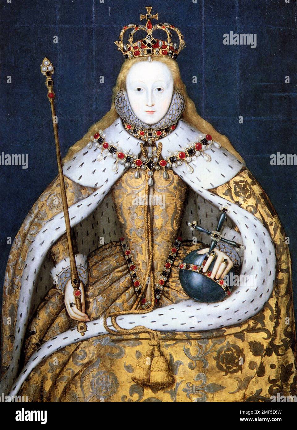 ELIZABETH I (1533-1603)  The Coronation portrait, a copy about 1600 from a lost original by an unknown artist. Stock Photo