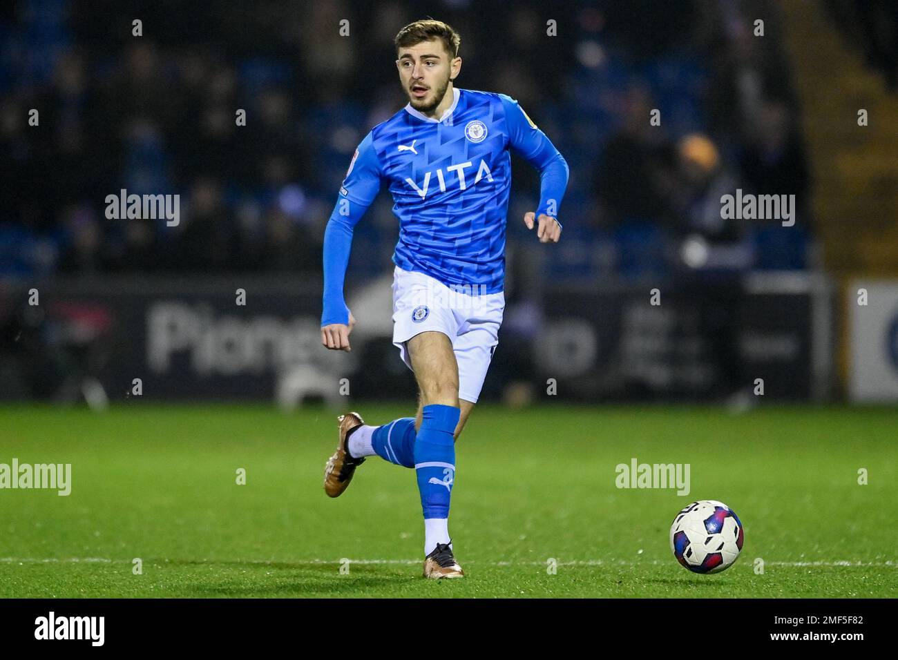 Ryan Rydel 17 of Stockport County with the ball during the Sky Bet