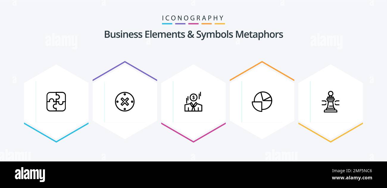 Business Elements And Symbols Metaphors 25 Line icon pack including game. graph. businessman. pie. analytics Stock Vector