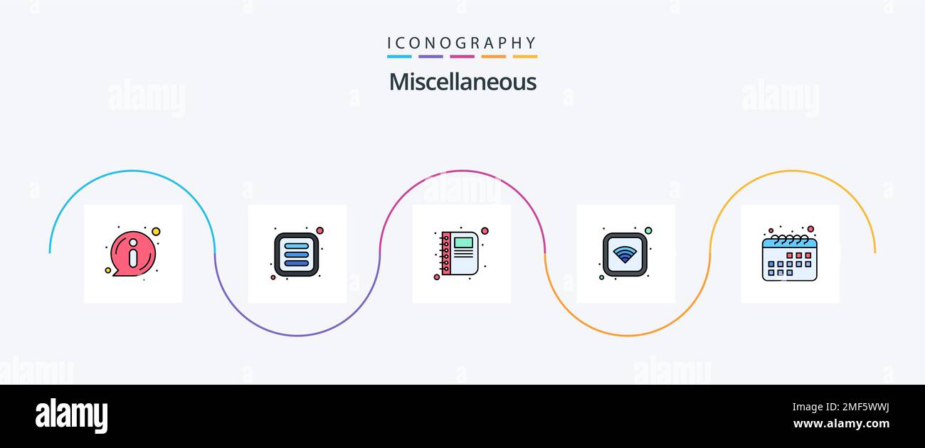 Miscellaneous Line Filled Flat 5 Icon Pack Including time. contact ...