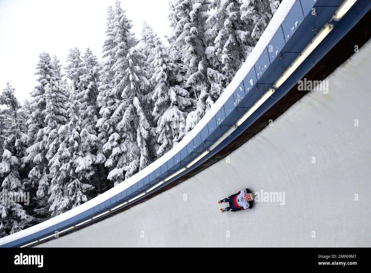 Katie Uhlaender of the United States speeds down the track during the