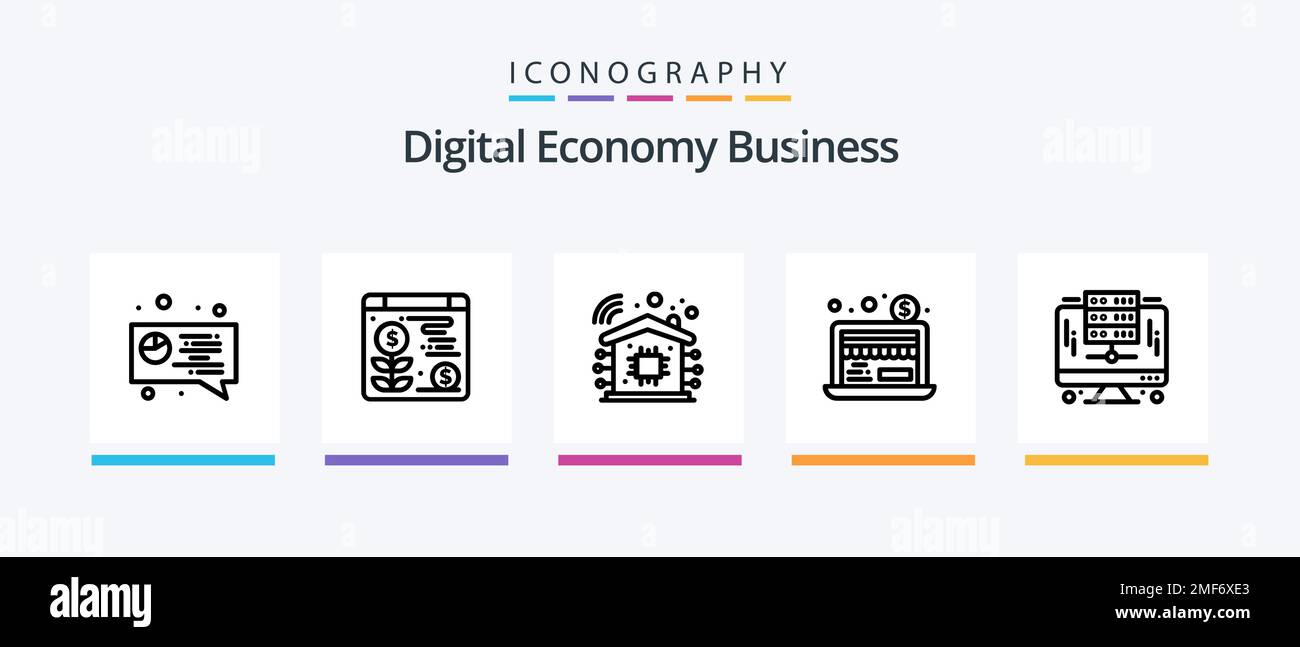Digital Economy Business Line 5 Icon Pack Including finance. business