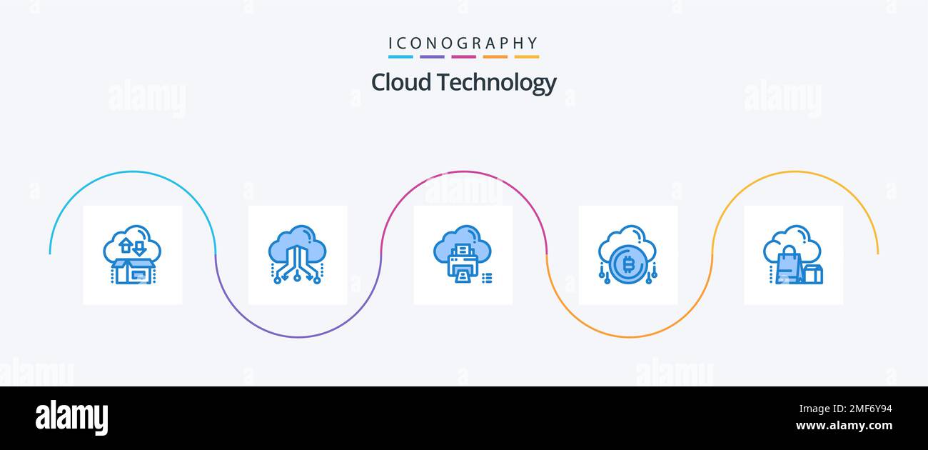 Cloud Technology Blue 5 Icon Pack Including bit. cloud. network. device