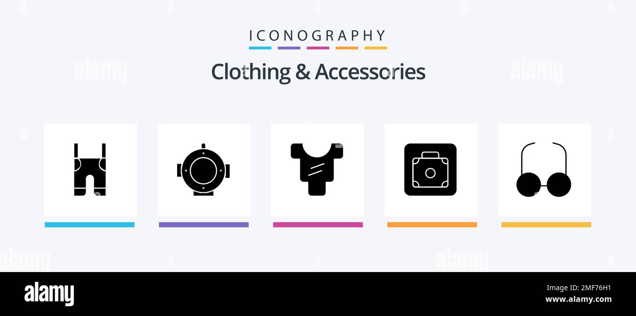 Clothing and Accessories Glyph 5 Icon Pack Including view. glasses