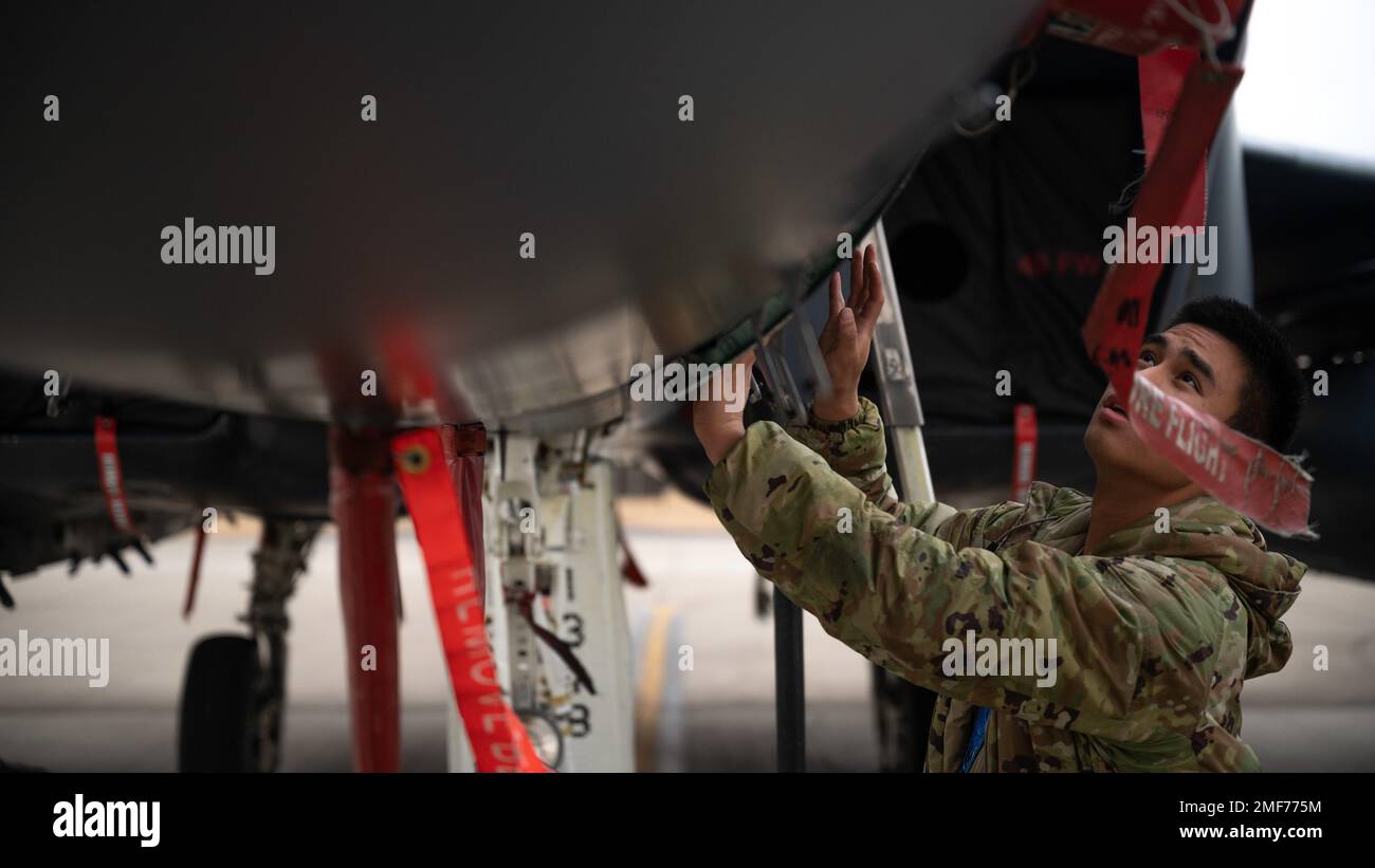 U.S. Air Force Airman 1st Class Reece Ecijan, a fighter aircraft integrated avionics technician