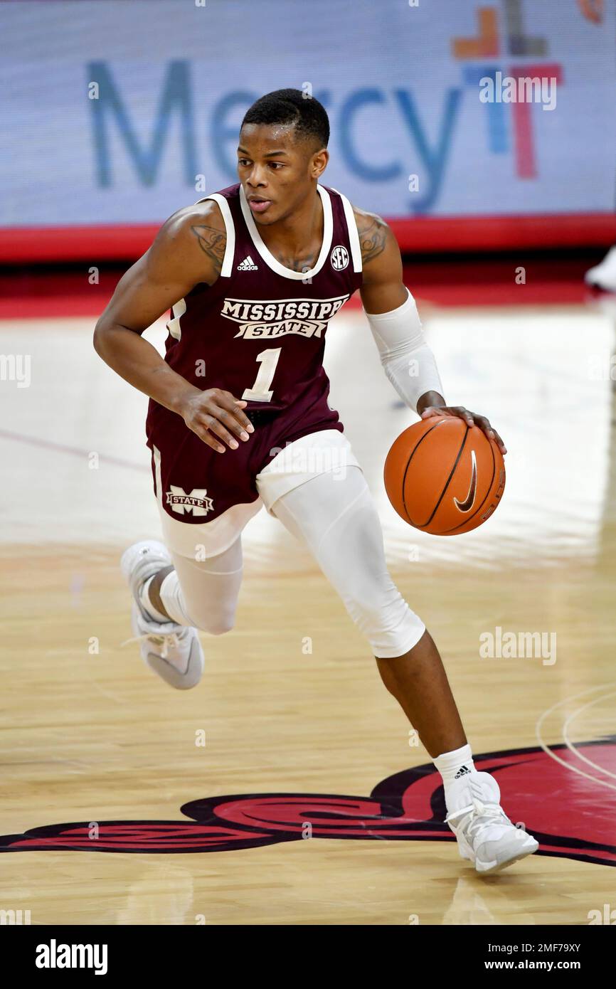Mississippi State's Iverson Molinar (1) against Arkansas during the second half of an NCAA