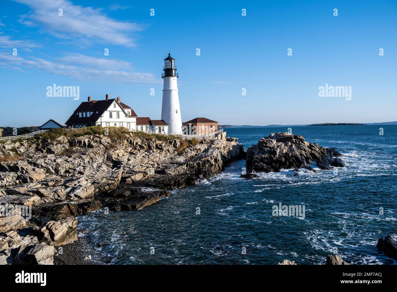 Portland Head Light at Cape Elizabeth and Fort Williams Park in Maine Stock Photo