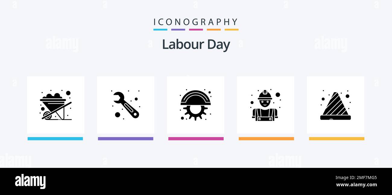Labour Day Glyph 5 Icon Pack Including traffic cone. danger. line. cone. worker. Creative Icons Design Stock Vector