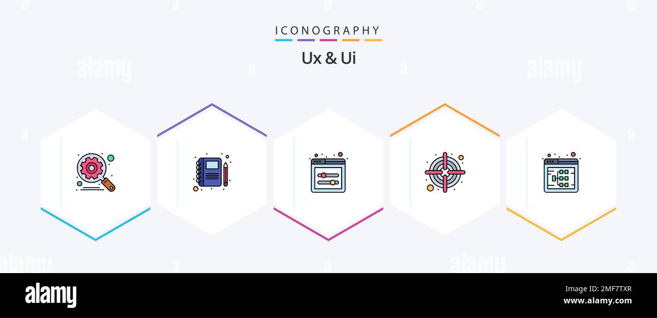 Ux And Ui 25 FilledLine icon pack including website. seo. ui sliders. flowchart. target Stock